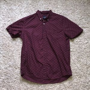 Maroon Polka Dot Short-Sleeve Button Up
